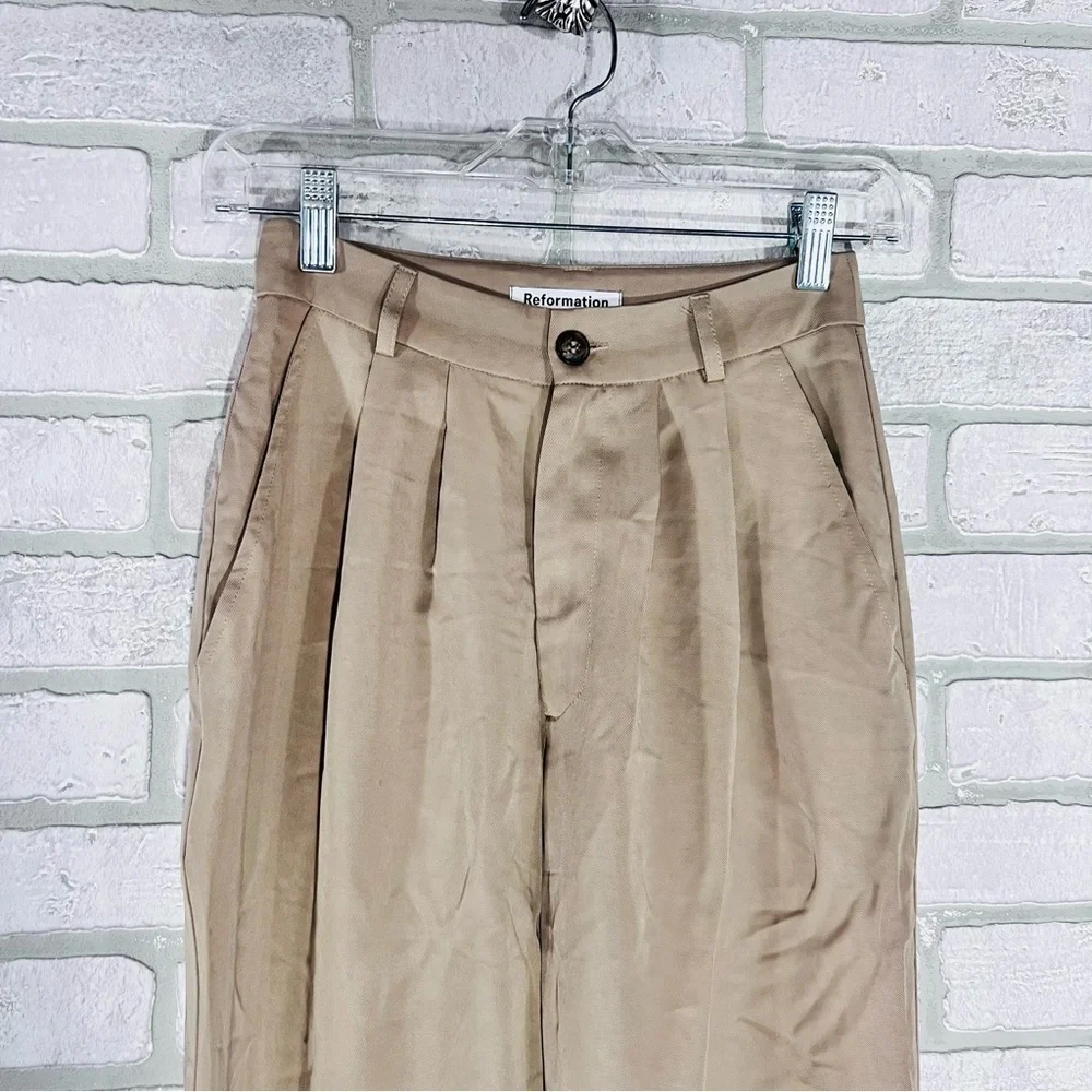 Reformation Mason High Rise Khaki Trousers Size 0P - Picture 7 of 13